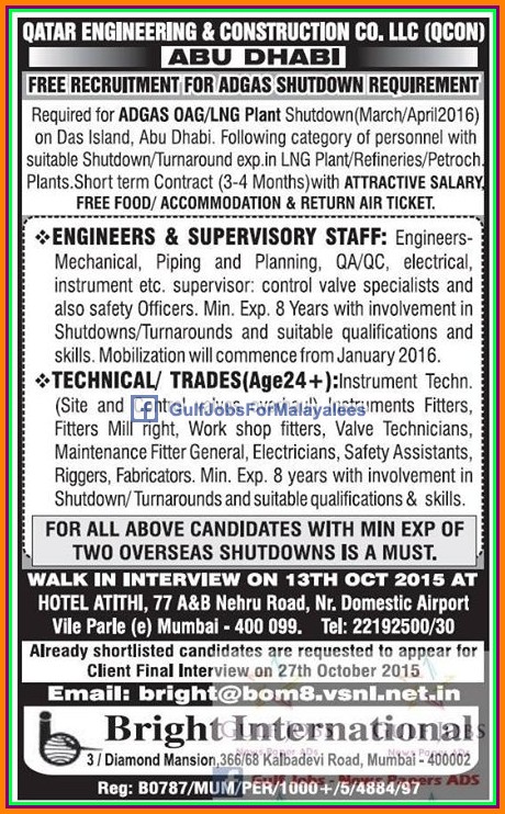 Qatar & Abudhabi job vacancies