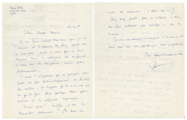 Correspondance entre Boris Vian et la Sacem à propos de sa nomination comme stagiaire professionnel, 1958