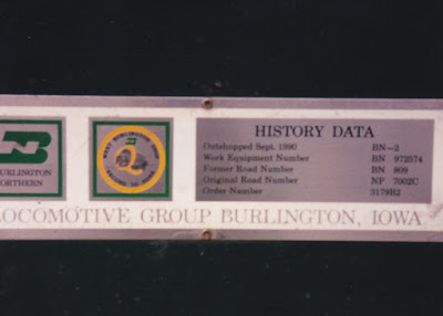 Burlington Northern F9-2 BN-2 Data Plate