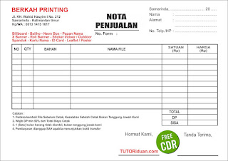 Nota Percetakan Format CorelDraw