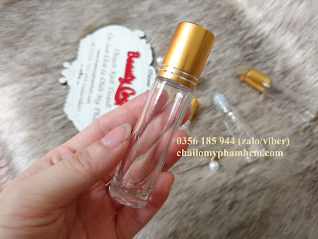 Vỏ chai bi lăn 10ml trong nắp vàng đựng dầu dừa