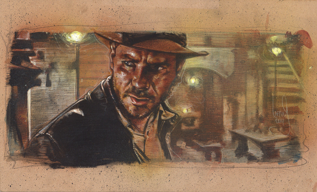 Harrison Ford as Indiana Jones, Artwork is Copyright © 2014 Jeff Lafferty