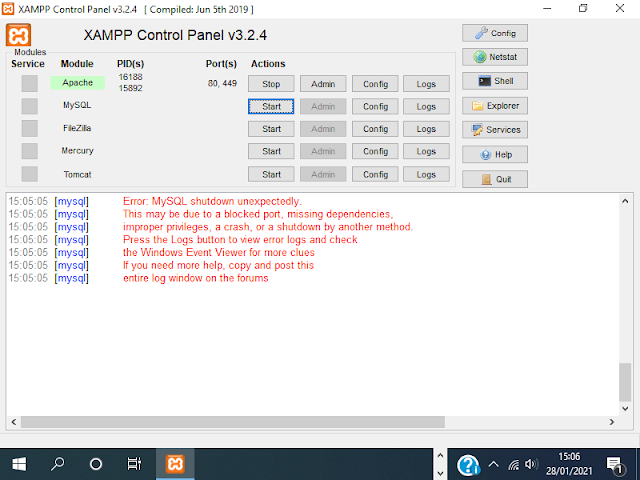 Problema di avvio in Xampp di MySql