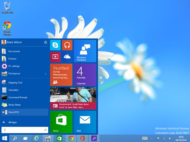 Tampilan Start Menu