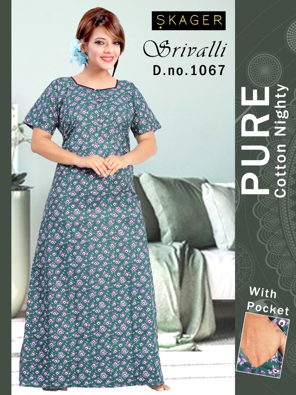 Srivalli With Pocket Skager Night Gowns Manufacturer Wholesaler