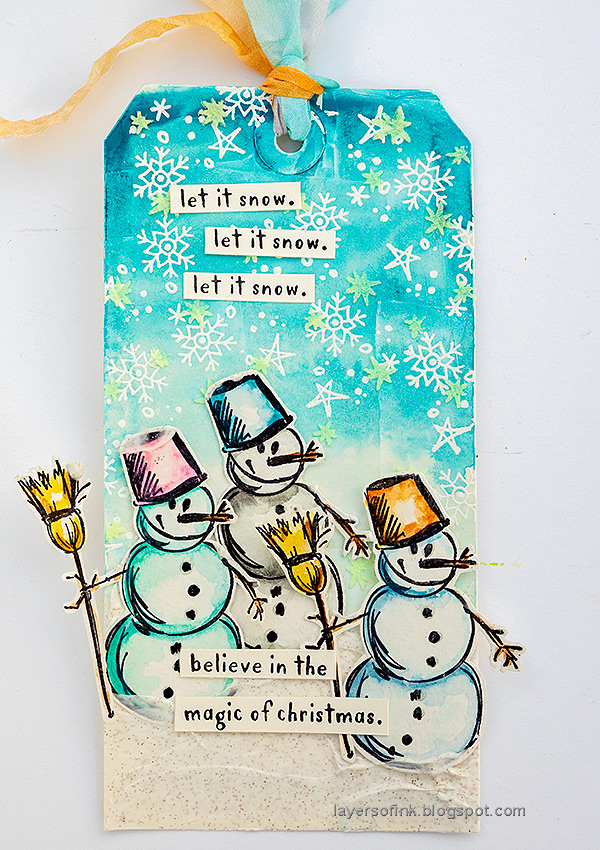 Layers of ink - Snowmen Mixed Media Tag Tutorial by Anna-Karin Evaldsson.