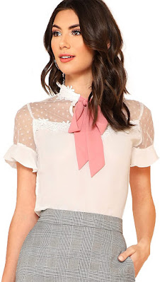 Best Vintage Short Sleeve Blouses Bow Tie