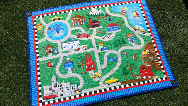 Quilted road map play mat