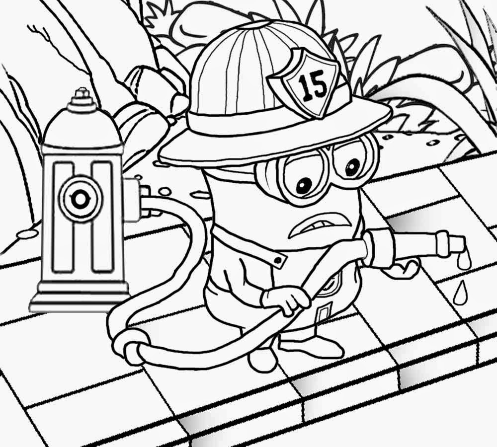 Art class humorous sketch fire fighting attire fireman wardrobe minion printable coloring pages free