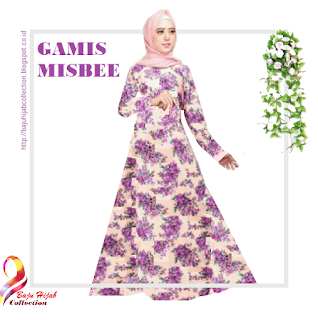 Gamis Misbee Peach Purple Motif Bunga