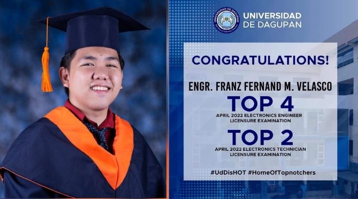 Franz Fernand Velasco is a topnotcher in both ECE Licensure Exam and ECT Licensure Exam