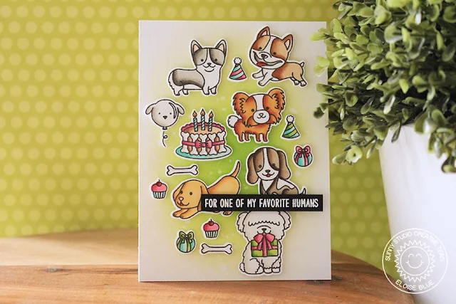 Sunny Studio Stamps: Party Pups Devoted Doggies Tetris Inspired Card by Eloise Blue