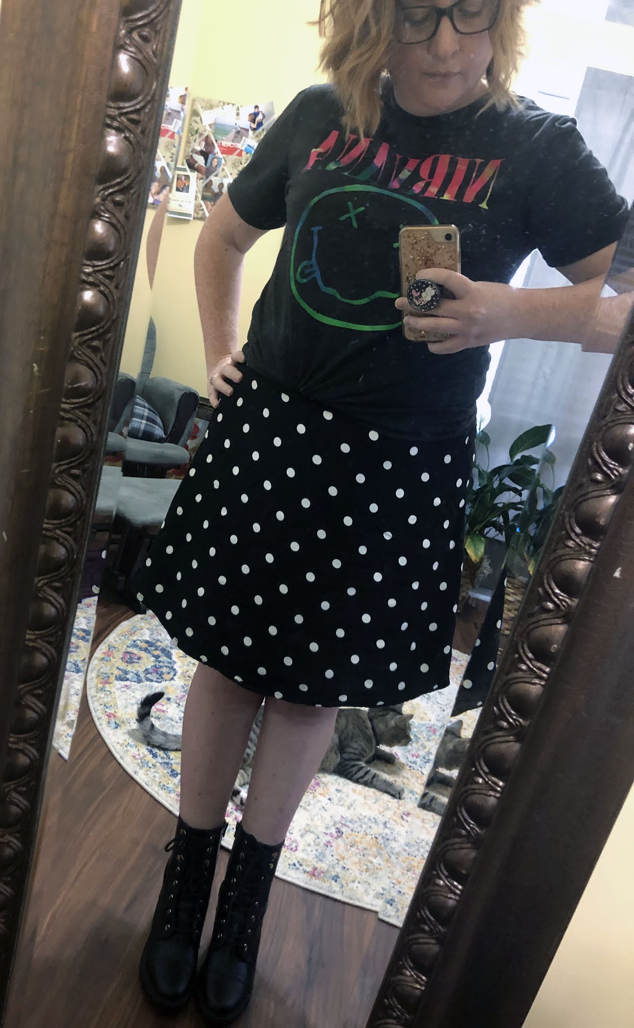 nirvana tee polka dot skirt