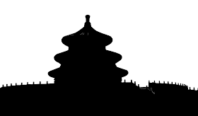 black and white silhouette of the Temple of Heavan
