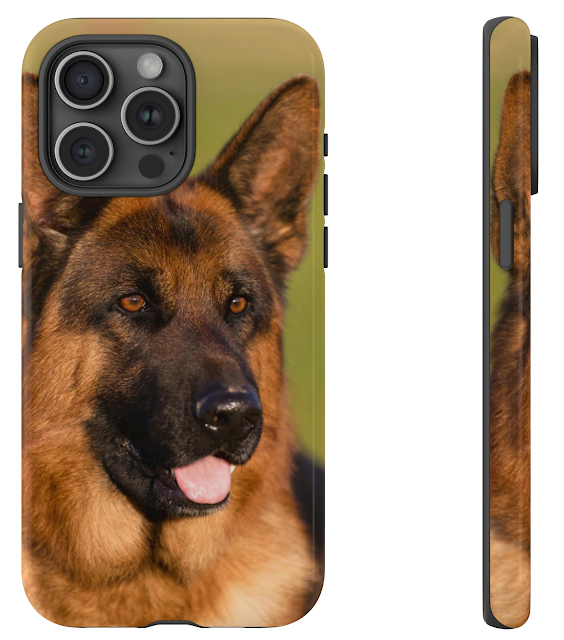 iPhone 15 Pro Max Tough Case With Short Hair Giant Red and Black German Shepherd Close Up Face