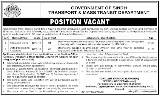 Career Opportunity At Transport & Mass Transit Department