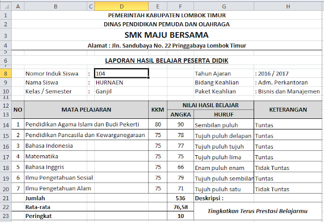 cara membuat aplikasi raport digital dengan excel