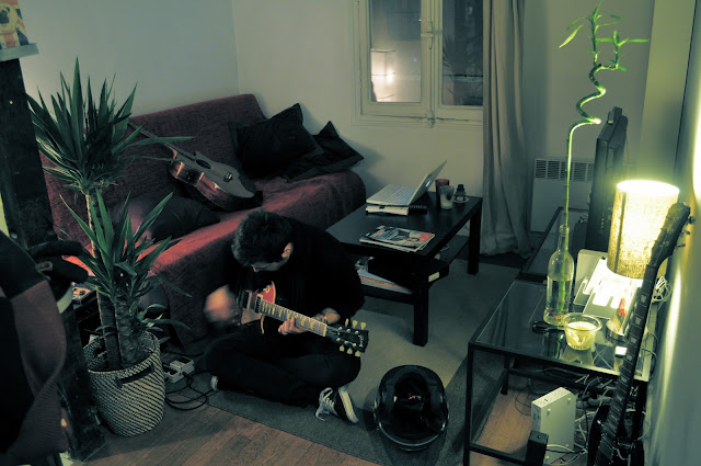 home, guitar, gibson, guy, warm, winter, living room, paris, french, green
