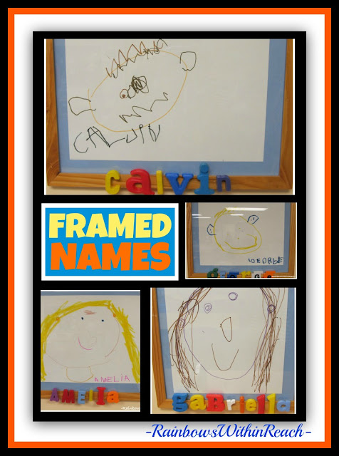 Children's Drawings Personalized with Magnetic Letters to Spell Names