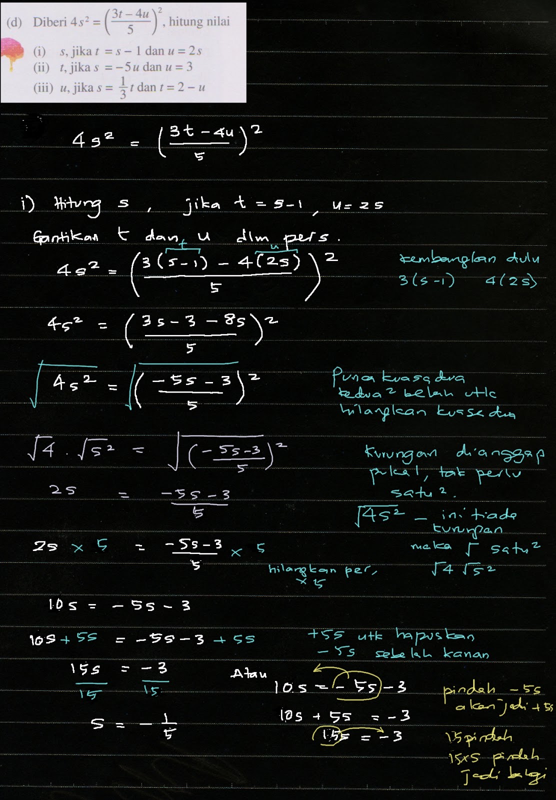 Soalan Dan Jawapan Rumus Algebra - Contoh Blue