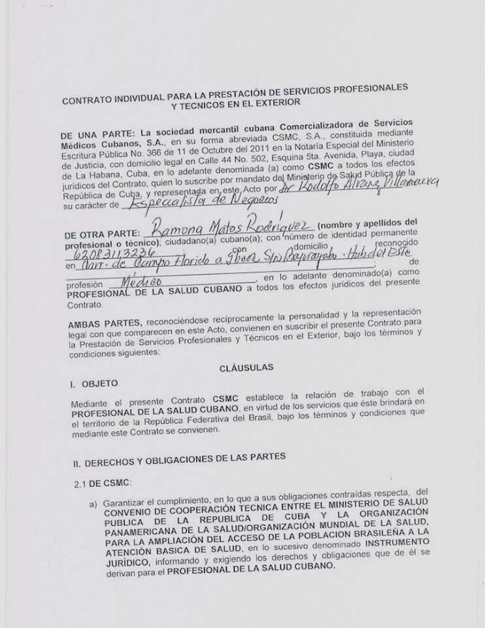 Cópia do Contrato da médica Cubana Ramona Matos 