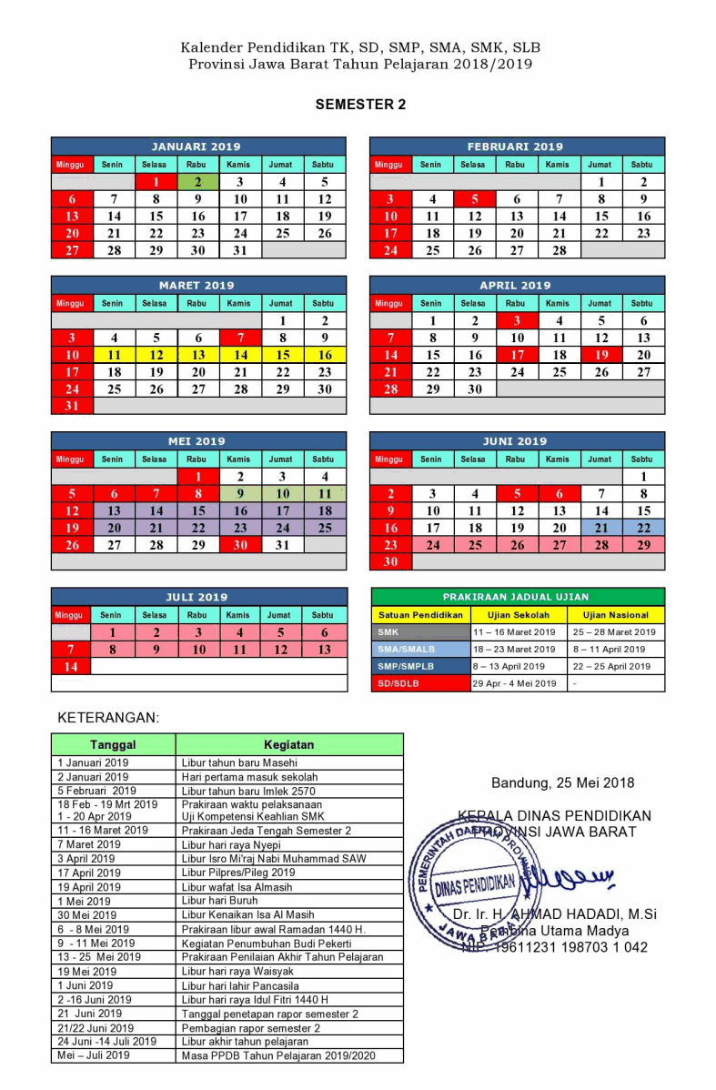 Kalender Pendidikan Provinsi Jawa Barat Tahun 2018 2019