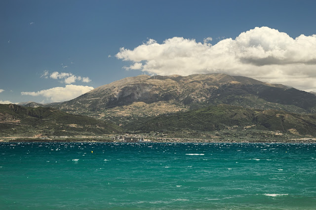View of the Peloponnese from Nafpaktos, Greece. 