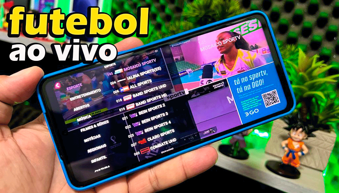 celular com listas dos melhores canais de futebol ao vivo