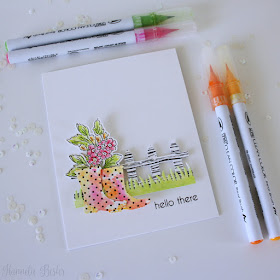 Swiss dot wellies - watercolor - hello - handmade card