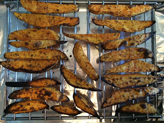 baked sweet potato fried on baking rack 