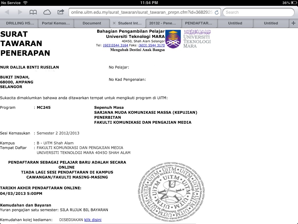 Surat Rayuan Kemasukan Kolej Kediaman - Selangor u