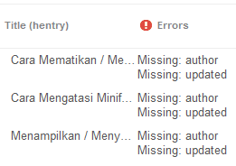 Contoh error Missing author dan Missing updated pada blog Kode Jarwo