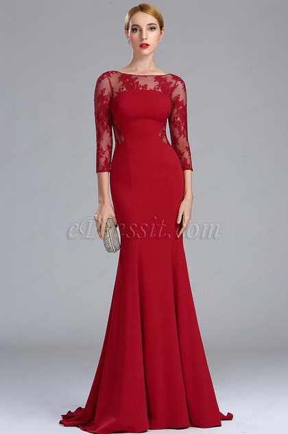 eDressit Deep Red Lace Formal Evening Dress