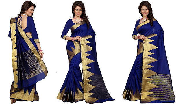 SHREE GANAPATI FASHION Self Design Banarasi Cotton Saree  (Blue)