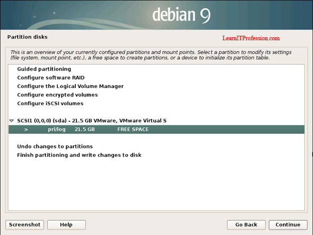 installation of debian 9 with lvm