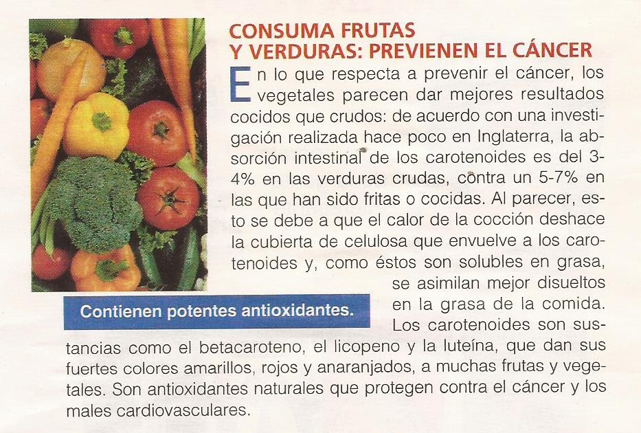 CONSUMA FRUTAS Y VERDURAS: PREVIENEN EL CANCER