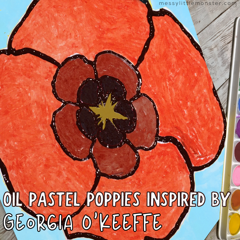 Oil Pastel Poppies inspired by Georgia O Keeffe