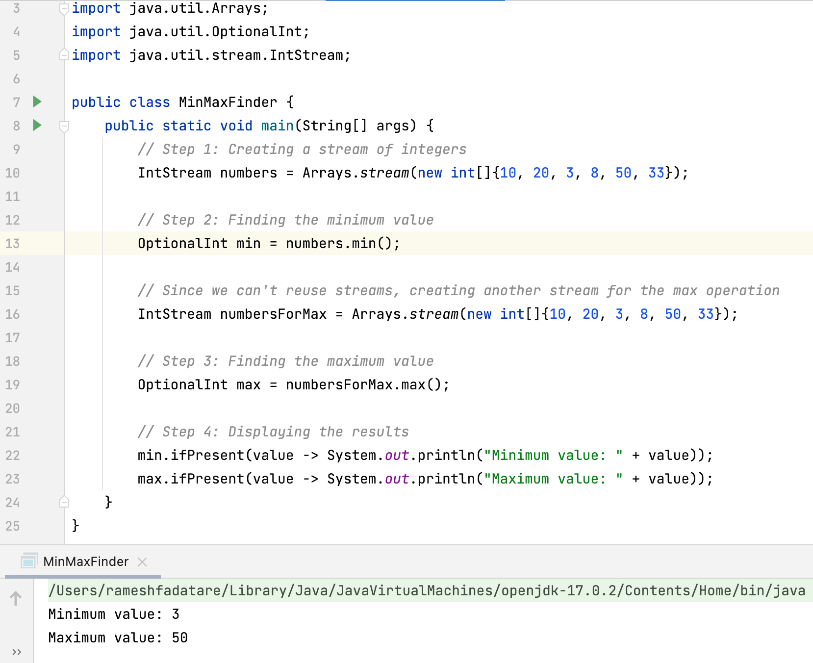 Java 8 Program To Find the Minimum and Maximum Number of a Stream