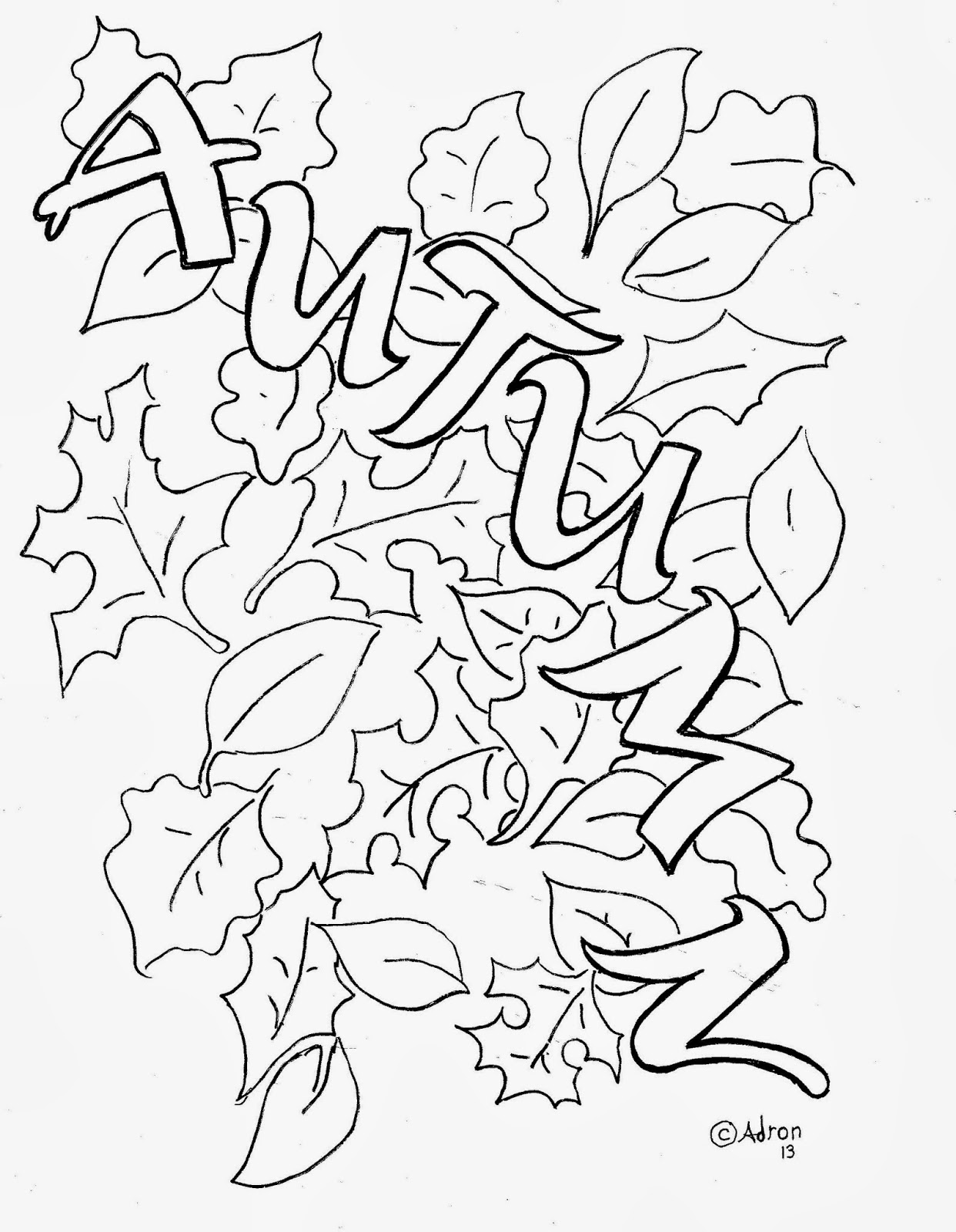 Free Autumn Coloring Page with Leaves
