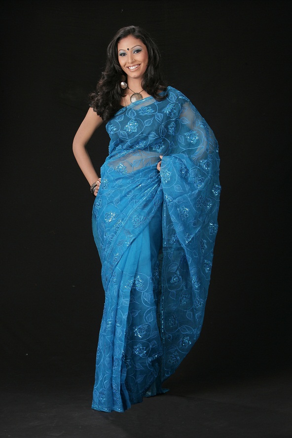 single color net saree