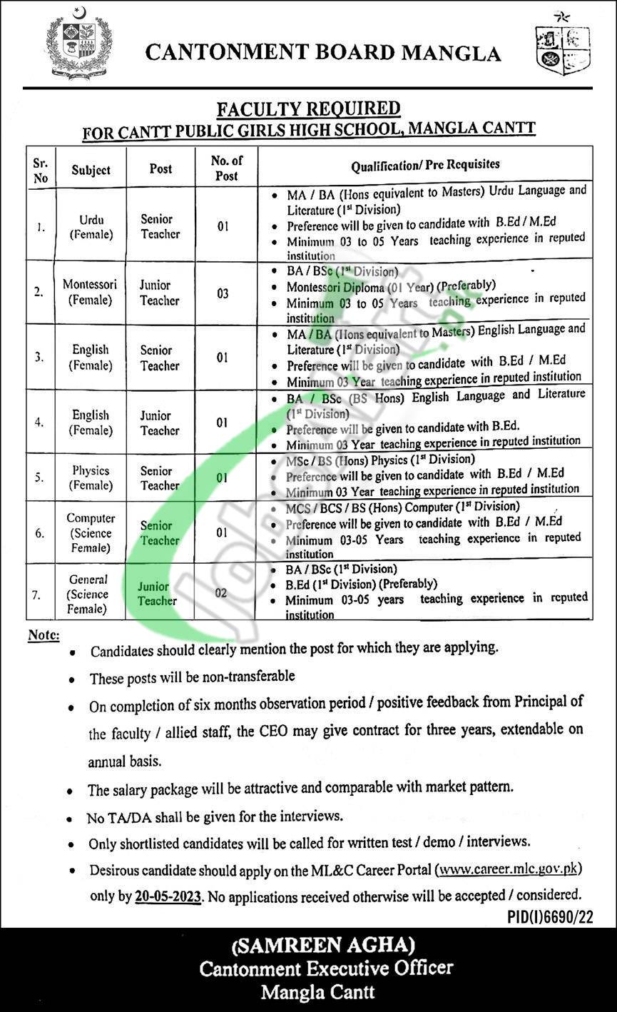 Cantonment Board Mangla Cantt Jobs 2023 Latest Career Opportunities
