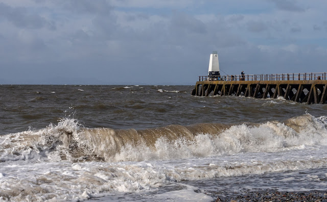 Photo of big waves on Grasslot Shore at Maryport at high tide on Tuesday