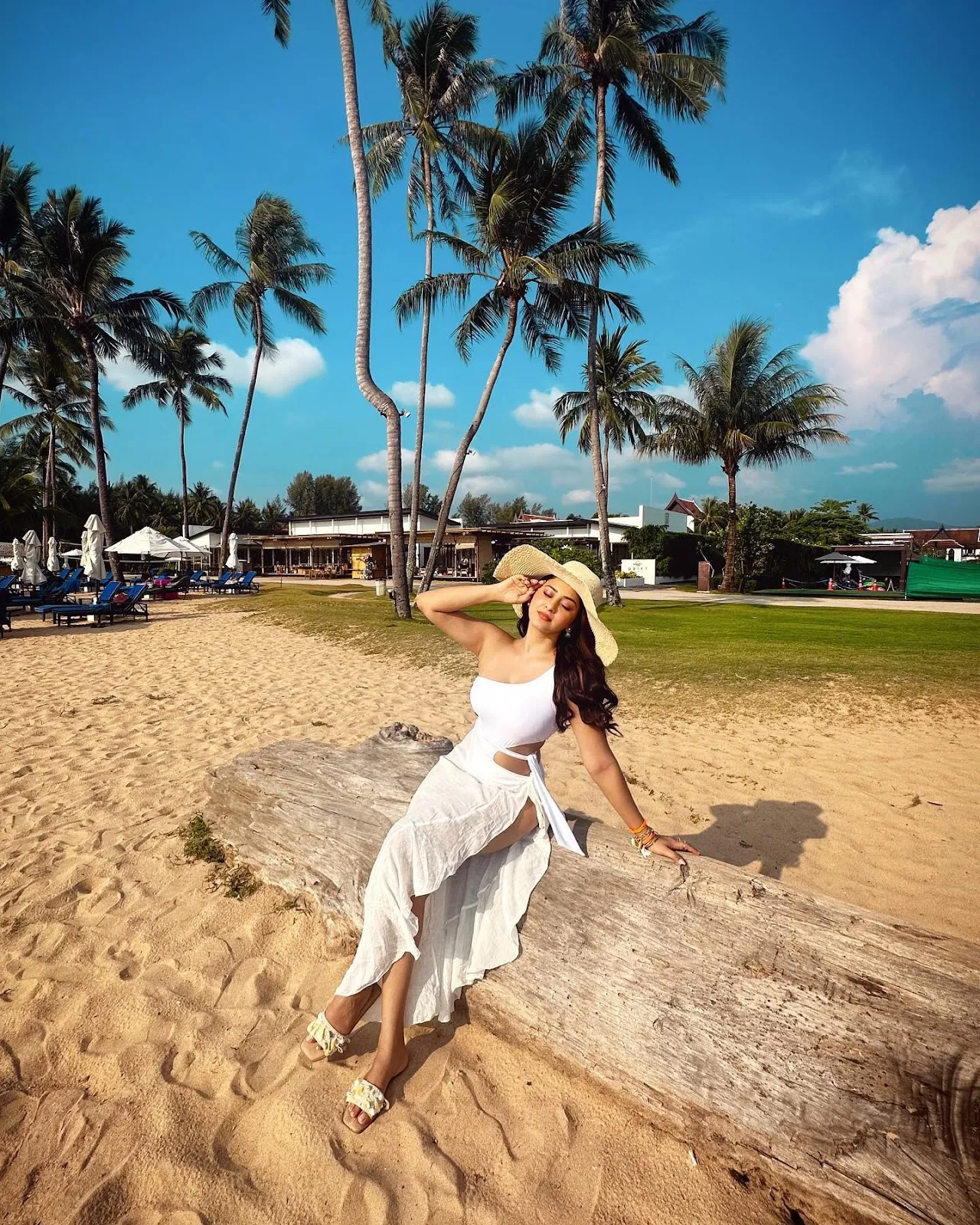 esshanya maheshwari white swimsuit legs curvy body