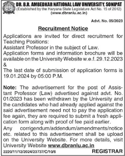 DBRANLU Sonepat Recruitment 2023, Assistant Professor