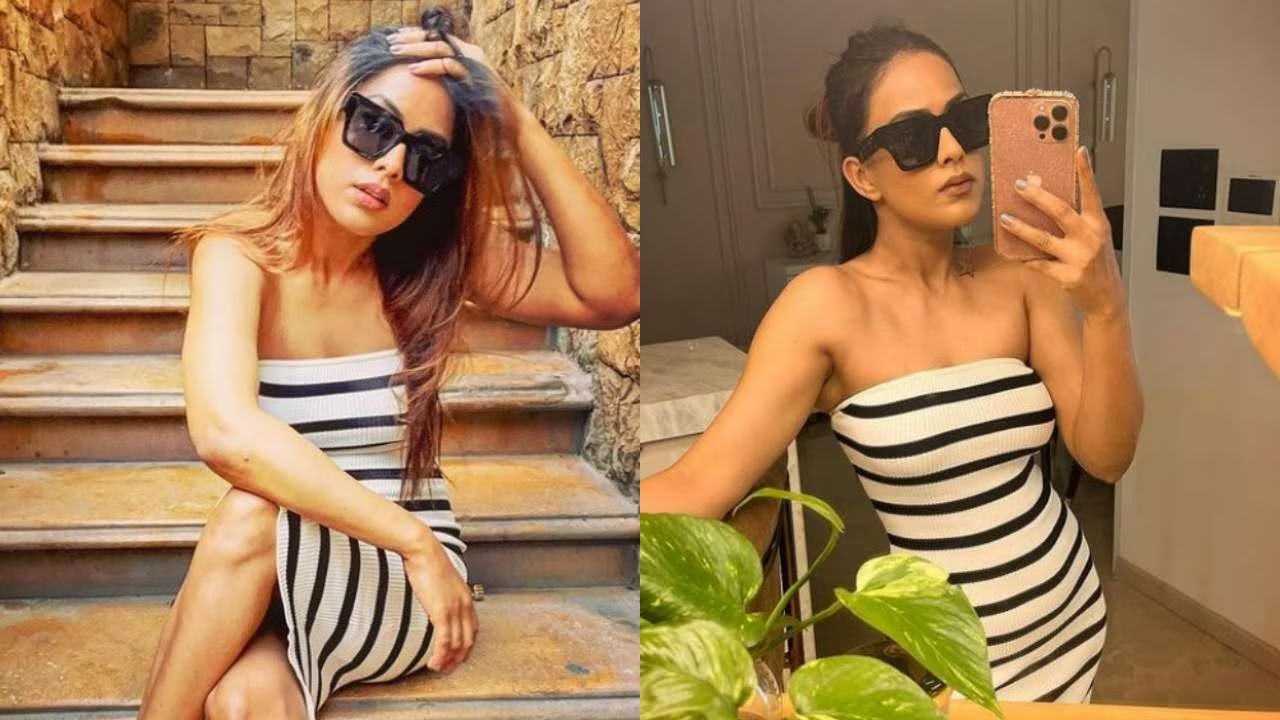 see-viral-photographs-of-nia-sharma-showing-off-her-hourglass-form-in-a-sizzling-striped-bodycon-dress