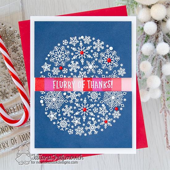 Flurry of Thanks! Snowflake Card by Tatiana Trafimovich | Snowfall Roundabout Stamp Set by Newton's Nook Designs #newtonsnook #handmade