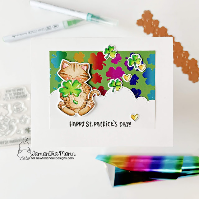 St. Patrick's Day Card by Samantha Mann | Newton's Lucky Clover Stamp Set and Shamrocks Hot Foil Plate by Newton's Nook Designs