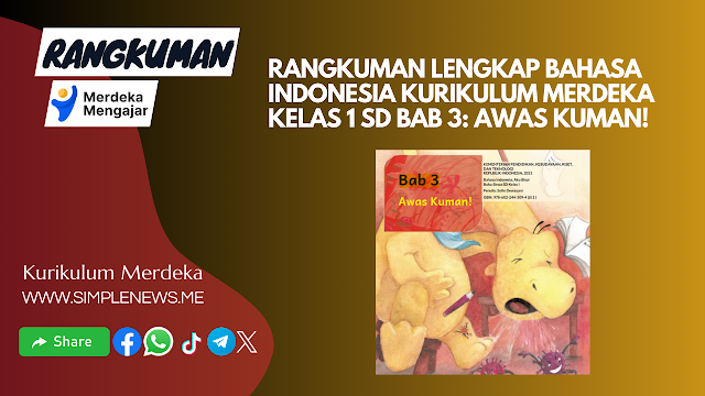Rangkuman Lengkap Bahasa Indonesia Kurikulum Merdeka Kelas 1 SD Bab 3: Awas Kuman! www.simplenews.me