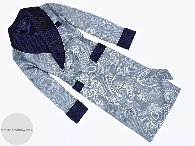 mens blue paisley dressing gown quilted silk robe smoking jacket