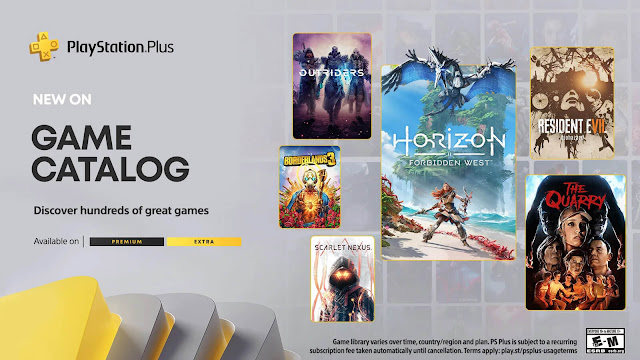 playstation plus extra premium tier game catalog ps1 classics lineup horizon forbidden west the quarry resident evil vii biohazard outriders scarlet nexus borderlands 3 tekken 7 ace combat 7 skies unknown earth defense force 5 oninaki lost sphea i am setsuna the forgotten city destroy all humans legend of dragoon wild arms 2 harvest moon back to nature ps4 ps5 sony interactive entertainment